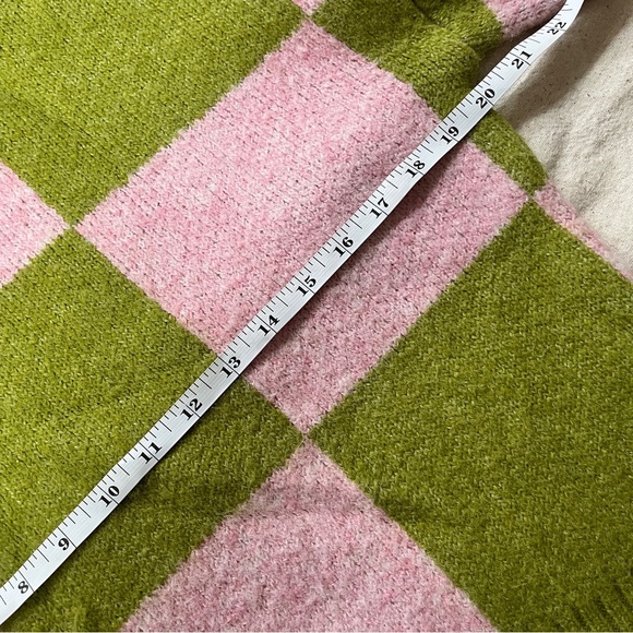 New Native Youth Checkerboard Oversized Green Pink Knit Turtleneck Sweater XS - Picture 9 of 13